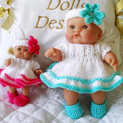 Berenguer Dolls Knitting pattern, 5 & 8 " Dress, Headband and Shoes