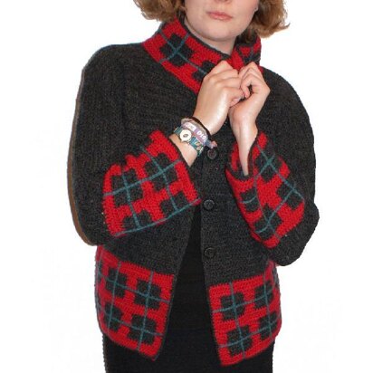 Crochet Jacket with Tartan Borders