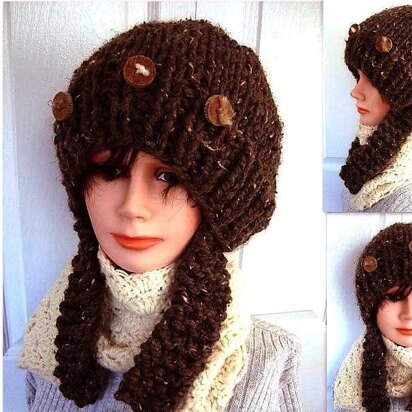 510 KNITTED CHUNKY HAT WITH LONG EAR FLAPS