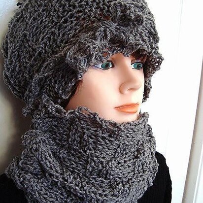 616 Basketweave Slouchie Hat and Cowl, KNITTING PATTERN