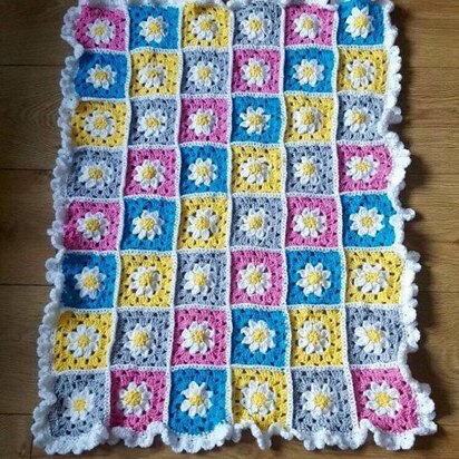 Flowery Granny Square Blanket