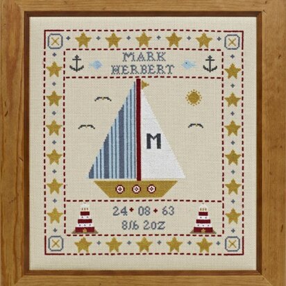 Historical Sampler Company Sail Boat Birth Sampler - Downloadable PDF