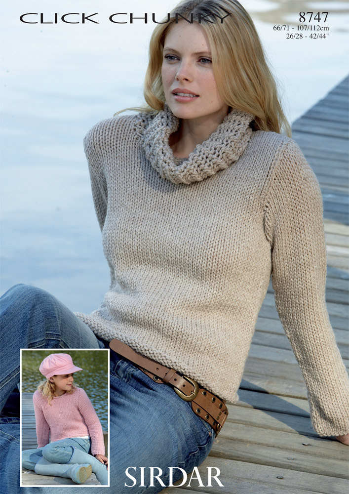 Cowl Neck and Round Neck Sweaters in Sirdar Click Chunky 8747 Downloadable PDF