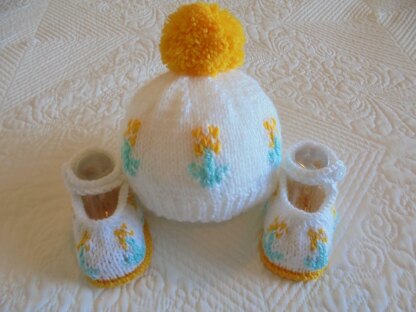 Baby Girl Spring Flowers Hat And Shoes