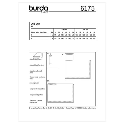 Burda Style Misses' Cape â€“ Rectangular â€“ With Roll Neck B6175 - Paper Pattern, Size 8-18