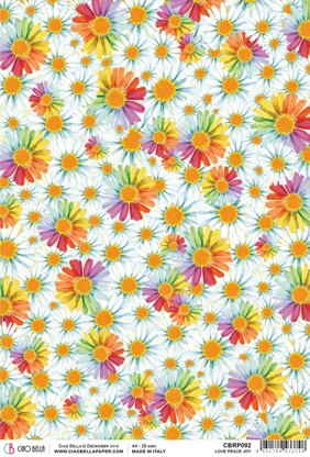 Ciao Bella Rice Paper Sheet A4 5/Pkg - Love Peace Joy, The Seventies