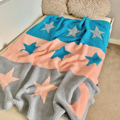 Moon and Stars Tunisian Crochet Blanket