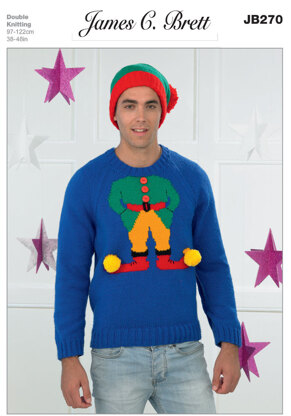 Mens Christmas Elf Sweater and Hat in James C. Brett Top Value DK - JB270
