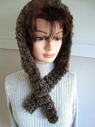 517, SNUGGLY  crochet WOOLY HOOD HAT, age 5 to adult