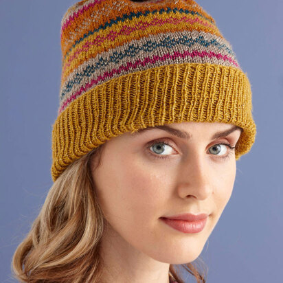 Glamorous Fair Isle Hat in Lion Brand Vanna's Glamour - L0733