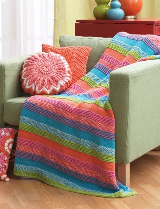 Striped Blanket in Bernat Handicrafter Cotton Solids - #700 - 1 - Downloadable PDF