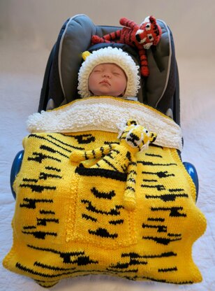 Tiger Baby Car Seat Blanket with separate Hat & Toy