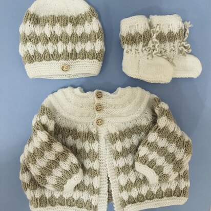Bubble Pattern Matinee Jacket, Hat and Booties