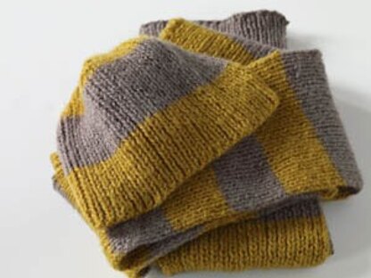 Stripes of Gold Beanie Hat and Scarf in Lion Brand Jiffy - 70063
