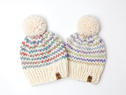 Variegated Pinstripe Pompom Winter Hat Stripes Chunky Toque