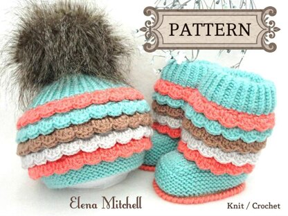 Knit Crochet PATTERN Baby Booties and Hat by Elena Mitchell