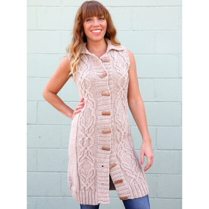Plymouth Yarn 3102 Women's Long Cabled Vest PDF