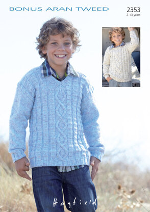 Boy’s Sweaters in Hayfield Bonus Aran Tweed with Wool - 2353