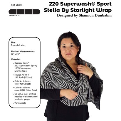 Stella By Starlight Wrap in Cascade Yarns 220 Superwash® Sport - DK676 - Downloadable PDF