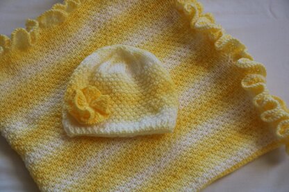 Ray of Sunshine Baby Blanket with Ruffle Hat.