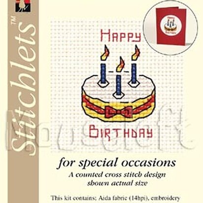 Mouseloft Birthday Cake Card Occasions Stitchlets Cross Stitch Kit - 100 x 125 x 12