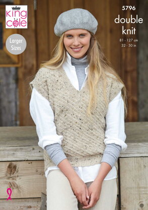 Ladies Round and V Neck Tanks Knitted in King Cole Homespun DK - 5796 - Downloadable PDF