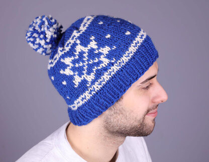 Fairisle Snowflake Hat in Plymouth Yarn Galway Chunky - F719 - Downloadable PDF