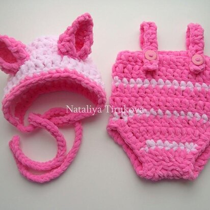 Piglet Baby Bonnet and Romper Set