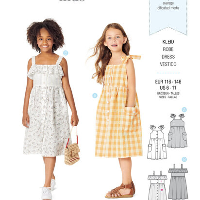 Burda Style Children's Pinafore Dress with Front Button Fastening – Gathered Skirt 9304 - Paper Pattern, Size 6-11