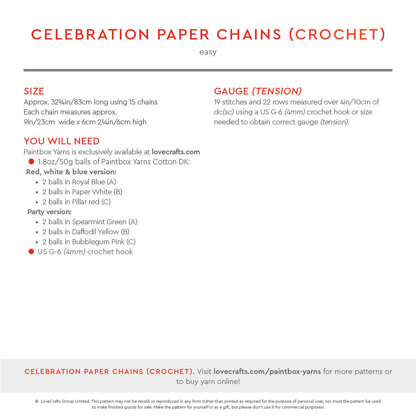 Celebration Paper Chains - Free Knitting & Crochet Pattern for Home in Paintbox Yarns Cotton DK by Paintbox Yarns