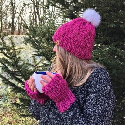 Raspberry Crush Beanie and Gloves Set - knitting pattern