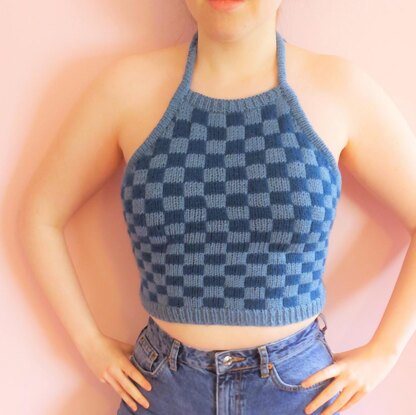 Harmon Halter Checkerboard Crop Top