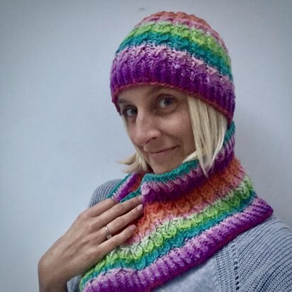 Rainbow Galaxy Hat and Cowl