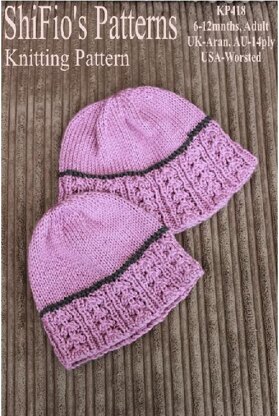 Knitting Pattern ladies & childs beanie hat UK & USA Terms #418