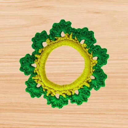 A crochet scrunchie