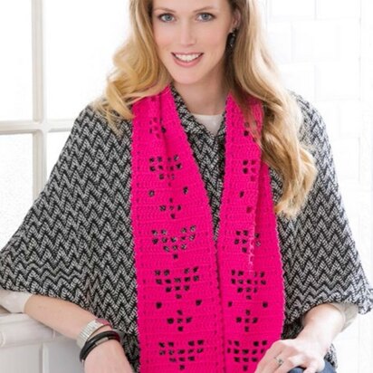 Shimmery Hearts Scarf in Red Heart Shimmer Solids - LW3469