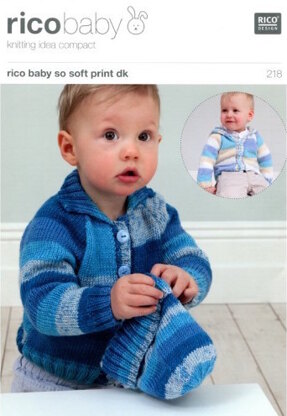 Cardigan with Collar or Hood and Hat in Rico Baby So Soft DK - 218