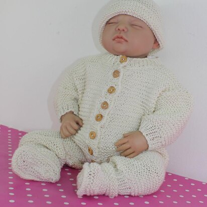 Baby Romper Suit Booties and Beanie Hat