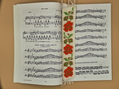 Orange flower bookmark - Traditional Romanian pattern
