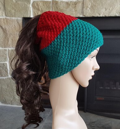 Harmony - seamless messy bun moss stitch beanie