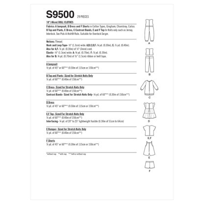 Simplicity 18-Zoll-Puppenkleider S9500 - Schnittmuster, Einheitsgröße