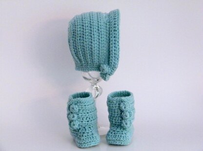 Baby Bonnet and Button Booties