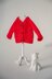 Knitted red cardigan for doll