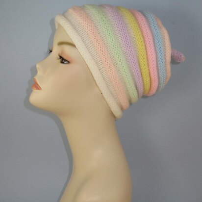 Candy Stripe Roll Brim Beehive Topknot Slouch