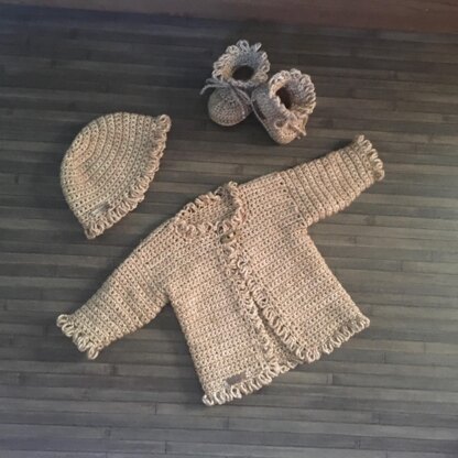 Renee Loveknot Cardigan Hat and Booties Prem - 10 Years