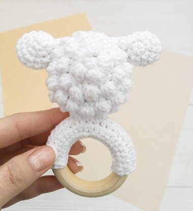 Crochet sheep pattern baby rattle Amigurumi lamb teether
