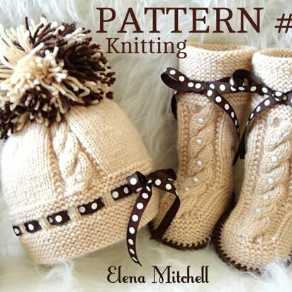 Pattern Knitting Baby Set Babies Newborn Shoes and Hat