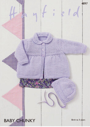 Coat & Bonnet in Hayfield Baby Chunky - 4897 - Downloadable PDF