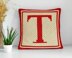 Letter T Red Cream Bordered Cushion Mini C2C Crochet Pattern Initial Name ABC Pillow
