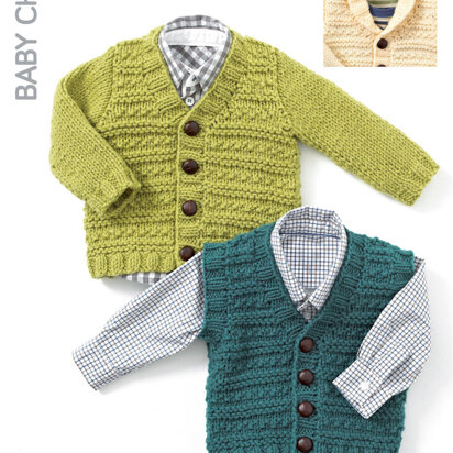 Waistcoat, V Neck Cardigan And Cardigan with Shawl Collar in Hayfield Baby Chunky - 4403 - Downloadable PDF